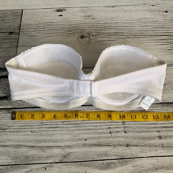 Vintage 90s Carnival Strapless Underwire White Satin Floral Lace Bra - Picture 10 of 11